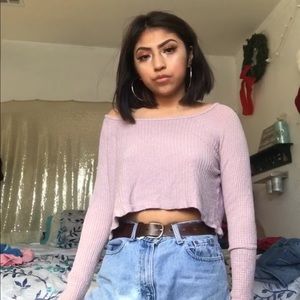 Pacsun cropped long sleeved pink shirt